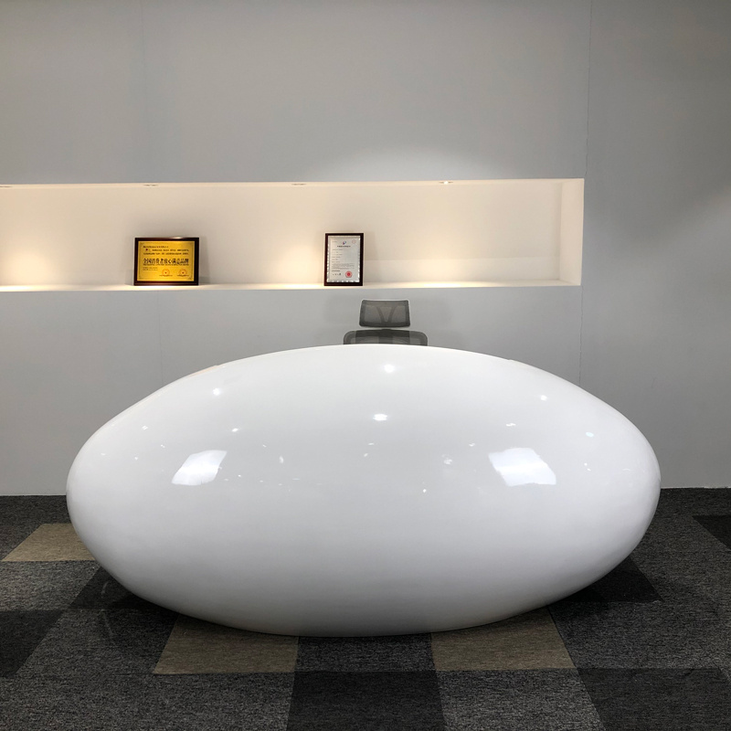 Unique Custom Modern Wood Salon Gym Hotel Exhibition Hall Lobby White Oval Reception Desk