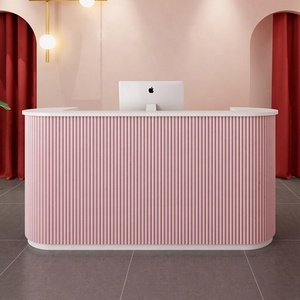 Barber shop wood nail customize spa pink modern small white high quality front table beauty salon reception desk