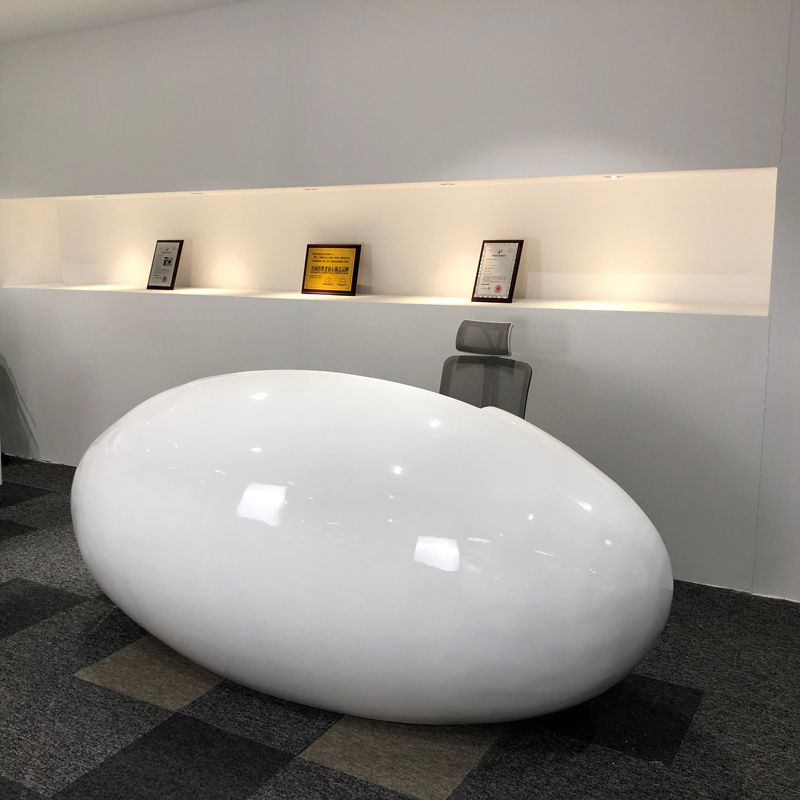 Unique Custom Modern Wood Salon Gym Hotel Exhibition Hall Lobby White Oval Reception Desk