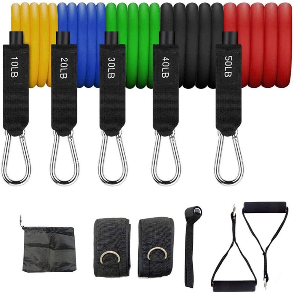 Heavy Duty 11pcs Latex Resistance Bands Tube Set 5 Levels Adjustable Gym Fitness Workout Loop for Sports and Exercises