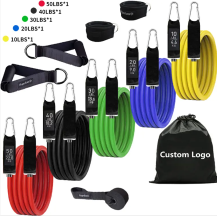 Heavy Duty 11pcs Latex Resistance Bands Tube Set 5 Levels Adjustable Gym Fitness Workout Loop for Sports and Exercises