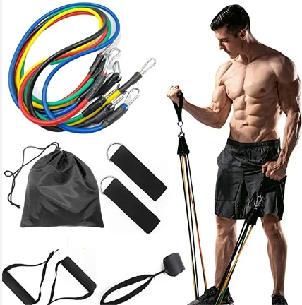 Heavy Duty 11pcs Latex Resistance Bands Tube Set 5 Levels Adjustable Gym Fitness Workout Loop for Sports and Exercises