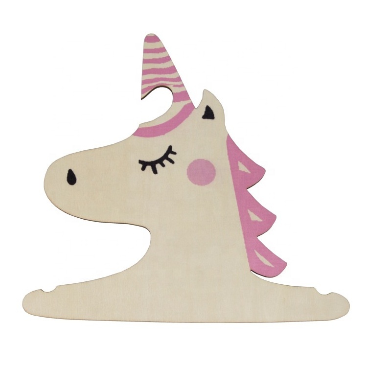 Cute Cartoon unicorn Wooden Children Clothes Hanger Wood Coat Rack Baby Hanger For Kids Room Decoration Hook