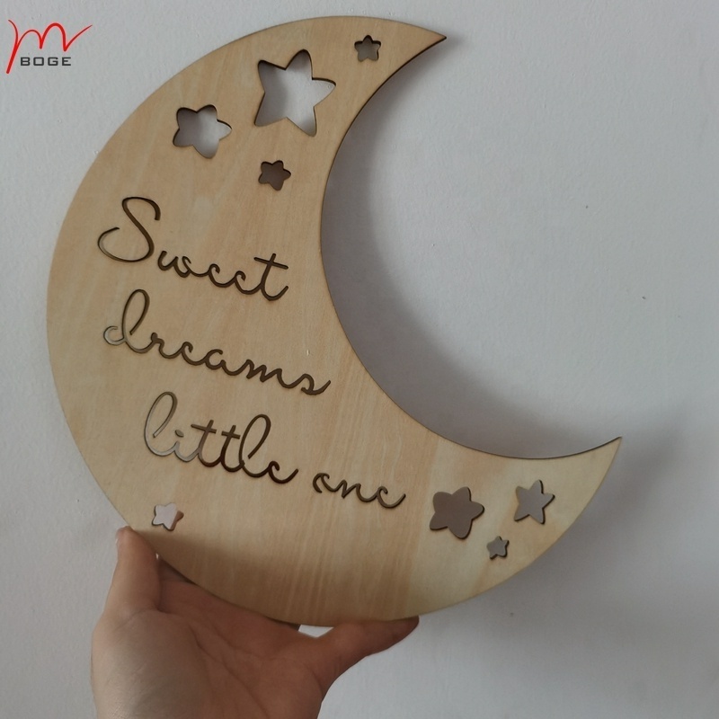 MOON shape  Hello Little One Baby Arrival Sign baby room wall decoration