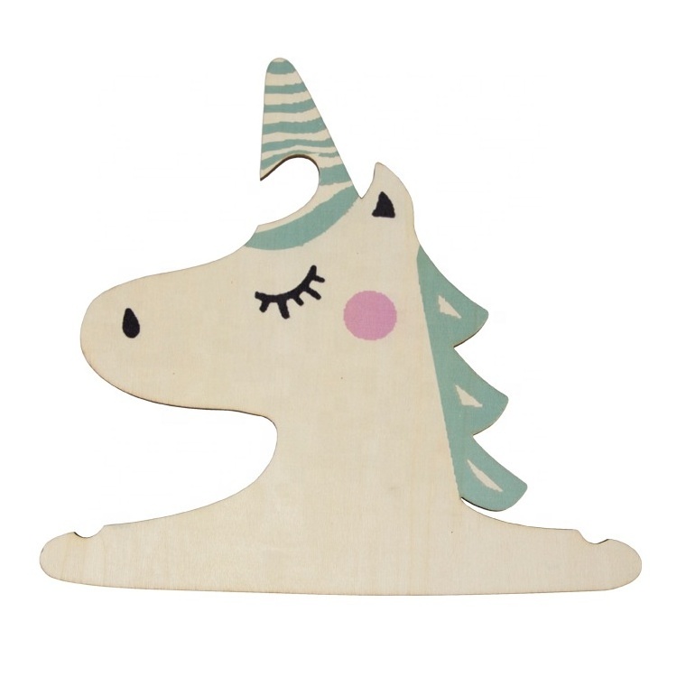 Cute Cartoon unicorn Wooden Children Clothes Hanger Wood Coat Rack Baby Hanger For Kids Room Decoration Hook