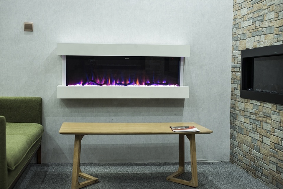 new design China 50 inch 3 side wall mounted floating electric fireplace mantel suits home heaters