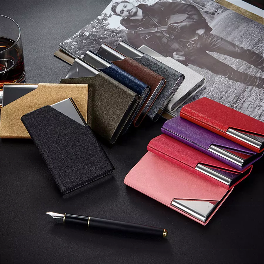 PU Leather Aluminum Stainless Metal Name Card Case Box For Men Woman Personalized Business Card Holder