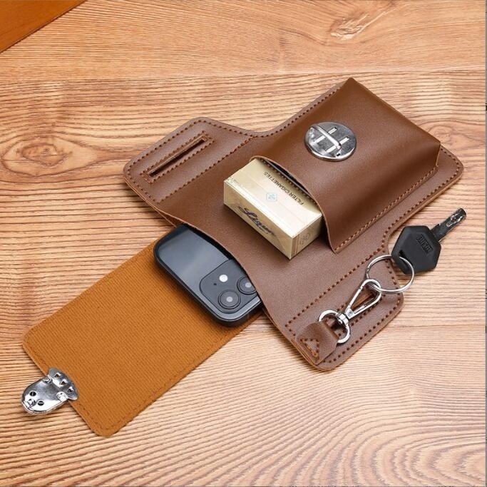 Hot sell luxury male PU leather waist bag  cigarette case man fanny pack bags custom for phone