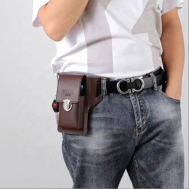 Ready to ship mens PU leather mobile phone bags & cases cigarette case pouch waist bag