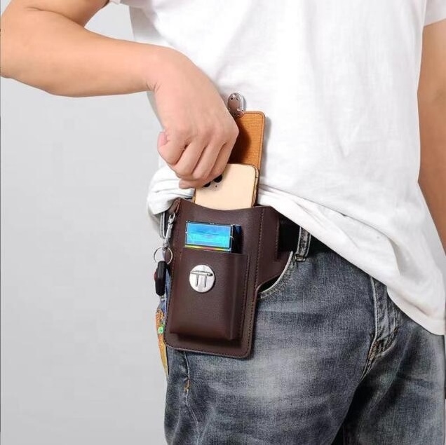 Ready to ship mens PU leather mobile phone bags & cases cigarette case pouch waist bag