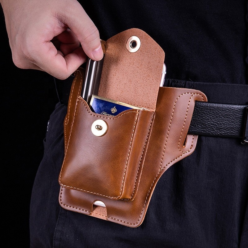 2023 popular cigarette case hiking crossbody mini leather pouch waist mobile phone bags for men