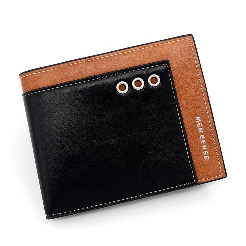 Brand unique creative wholesale cheap modern western zip leather slim bifold small wallets for mens