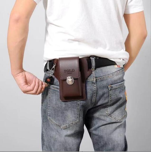 Ready to ship mens PU leather mobile phone bags & cases cigarette case pouch waist bag