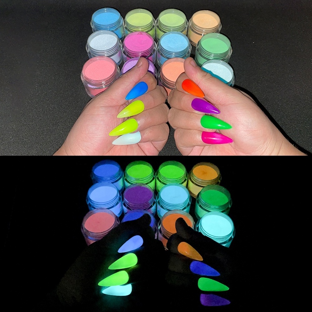 Custom 10ml 30ml 60ml  Glow In The Dark Dip Powder Nails System Organic Luminous Nail Acrylic Powder Private Label