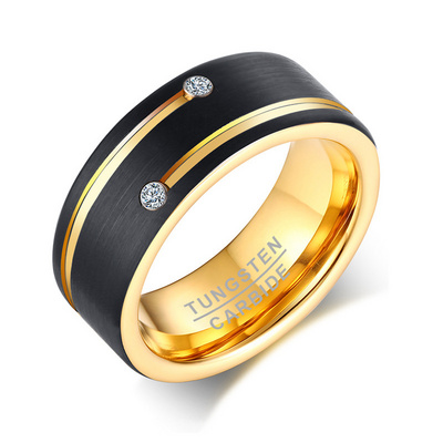 8MM Tungsten Carbide Ring Fashion Jewelry Black Gold Color Tungsten Zircon Wedding Band for Men