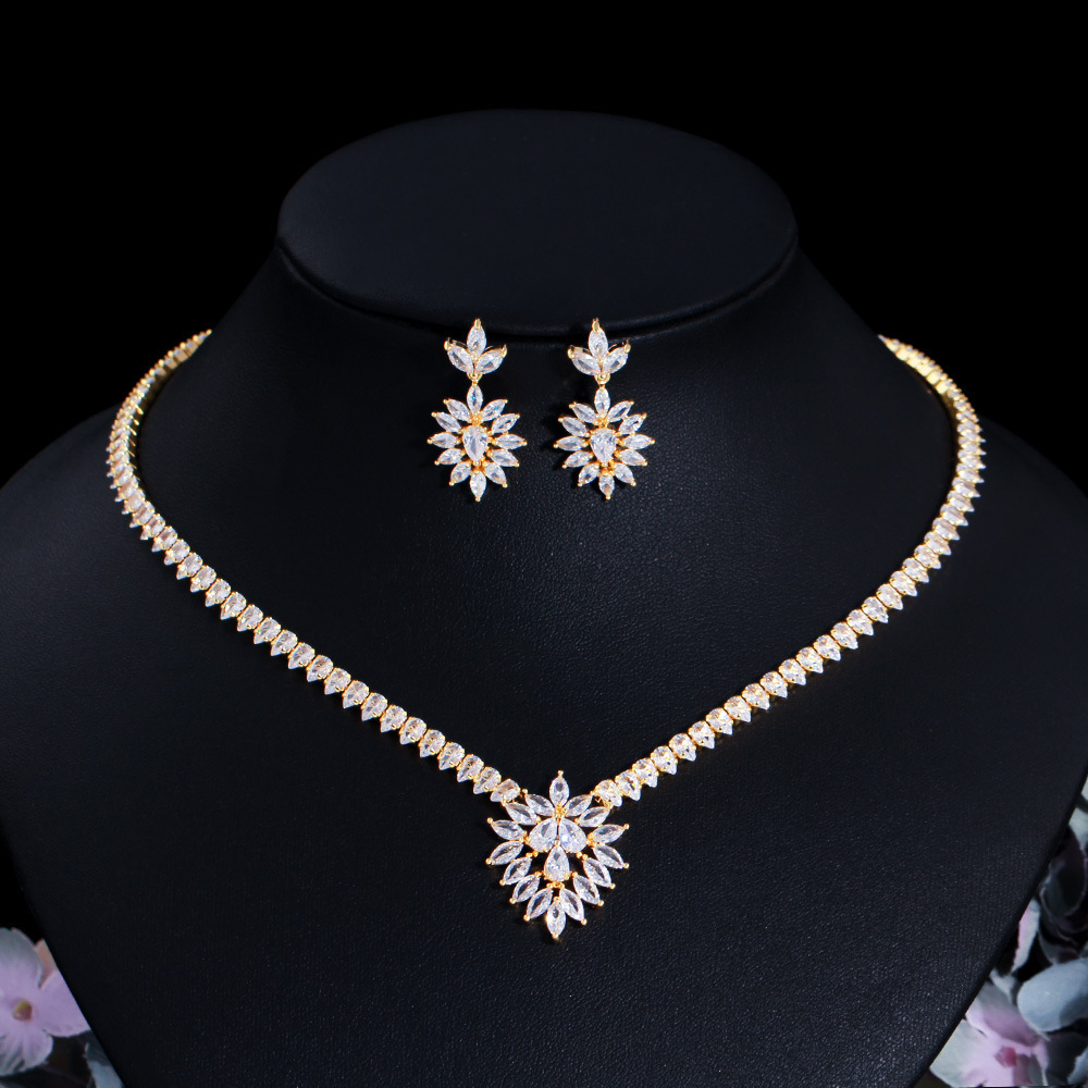 2023 new leaf design wedding jewelry sets for women cubic zirconia bridal jewelry set fine jewelry sets