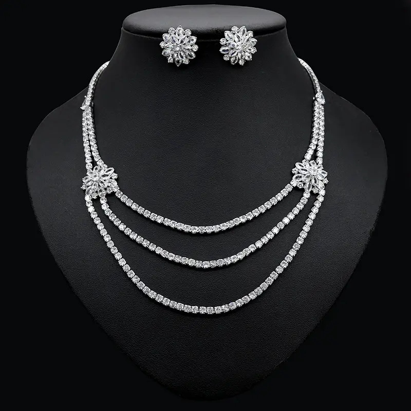 Brass bridal set jewelry wedding zircon accessories women bridal jewelry set for wedding for wholesales