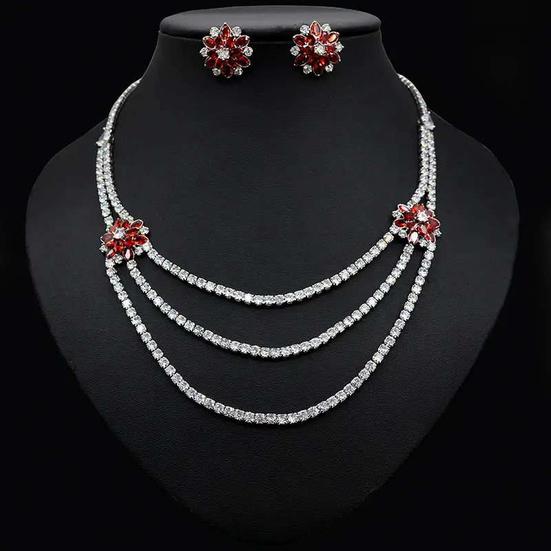 Brass bridal set jewelry wedding zircon accessories women bridal jewelry set for wedding for wholesales