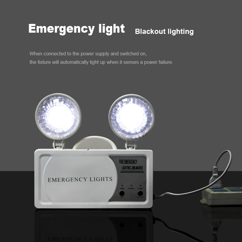 Wall Mounted Automatic Twin Head Exit Light Fixture Two Lamp Fire Battery Backup Rechargeable Led Emergency Light For Hotel