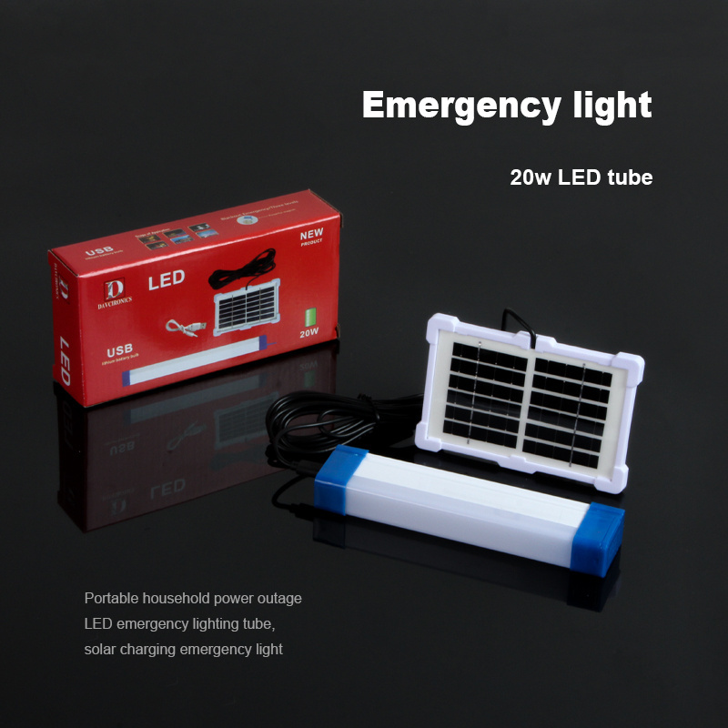 New solar energy charging LED lamp tube 20w 40w 60w USB rechargeable 5V dc light outdoor camping emergency lights