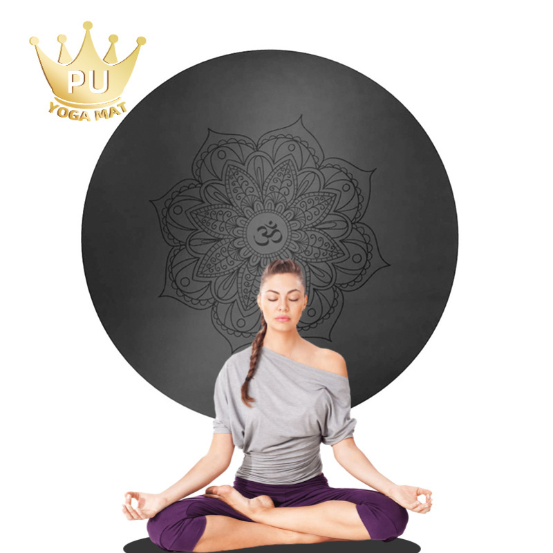 2024 Extra Large 5mm Thick Black Eco Friendly Circular Non Slip Solid Pilates Round Pu Yoga Mat