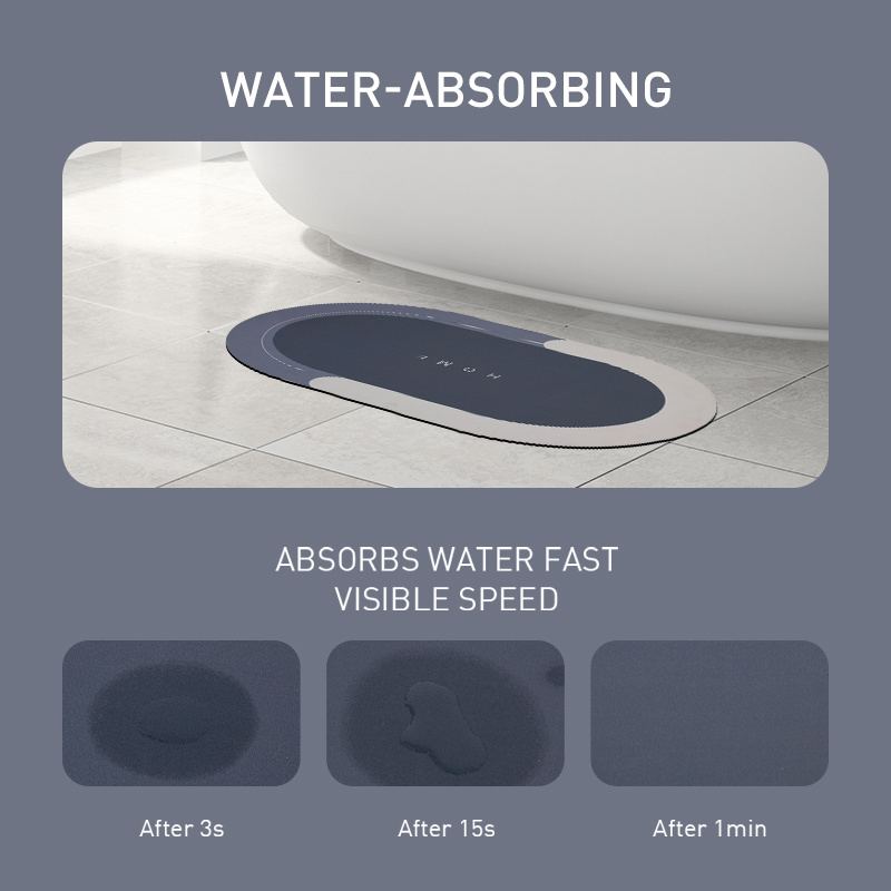 2024 New High Quality Non Slip Machine Made Washable Quick Dry Multipurpose Get Naked Solid Diatom Rubber Bathroom Shower  Mat