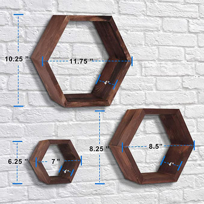 Living room furniture bedroom bathroom hanging storage decoration rack wooden metal iron hexagonal floating wall shelf