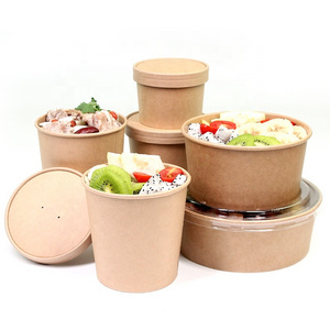 Noodle Packing Cup Paper Fast Food Hot Soup Bowl with Plastic lid New Design Large Disposable paper bowl