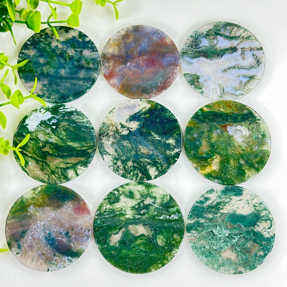 Wholesale Natural Crystal Round Moss Agate Slice Gemstone Polished Moss Agate Slice For Home Decoration