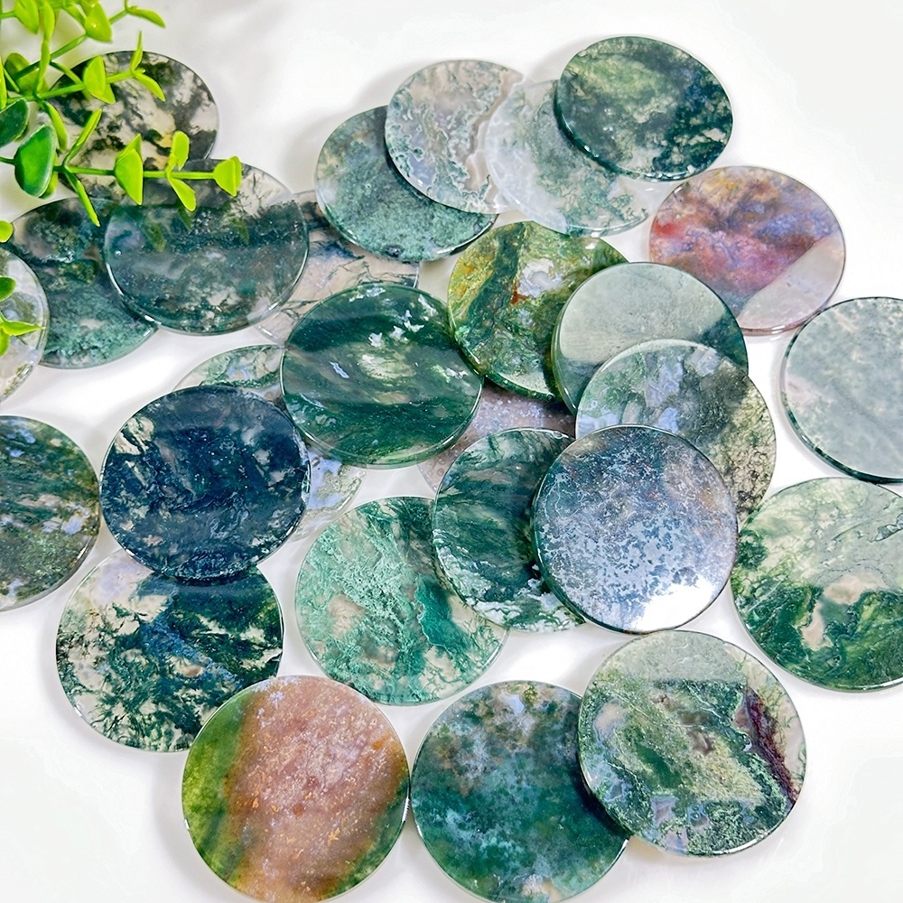 High Quality Crystal Round Moss Agate Slice Gemstone Polished Moss Agate Slice For Home Decoration