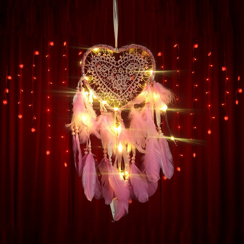 Wholesale Dream Catcher Feather DecorationHandmade Traditional Wind Chimes Hanging large heart shaped moon star Dreamcatcher