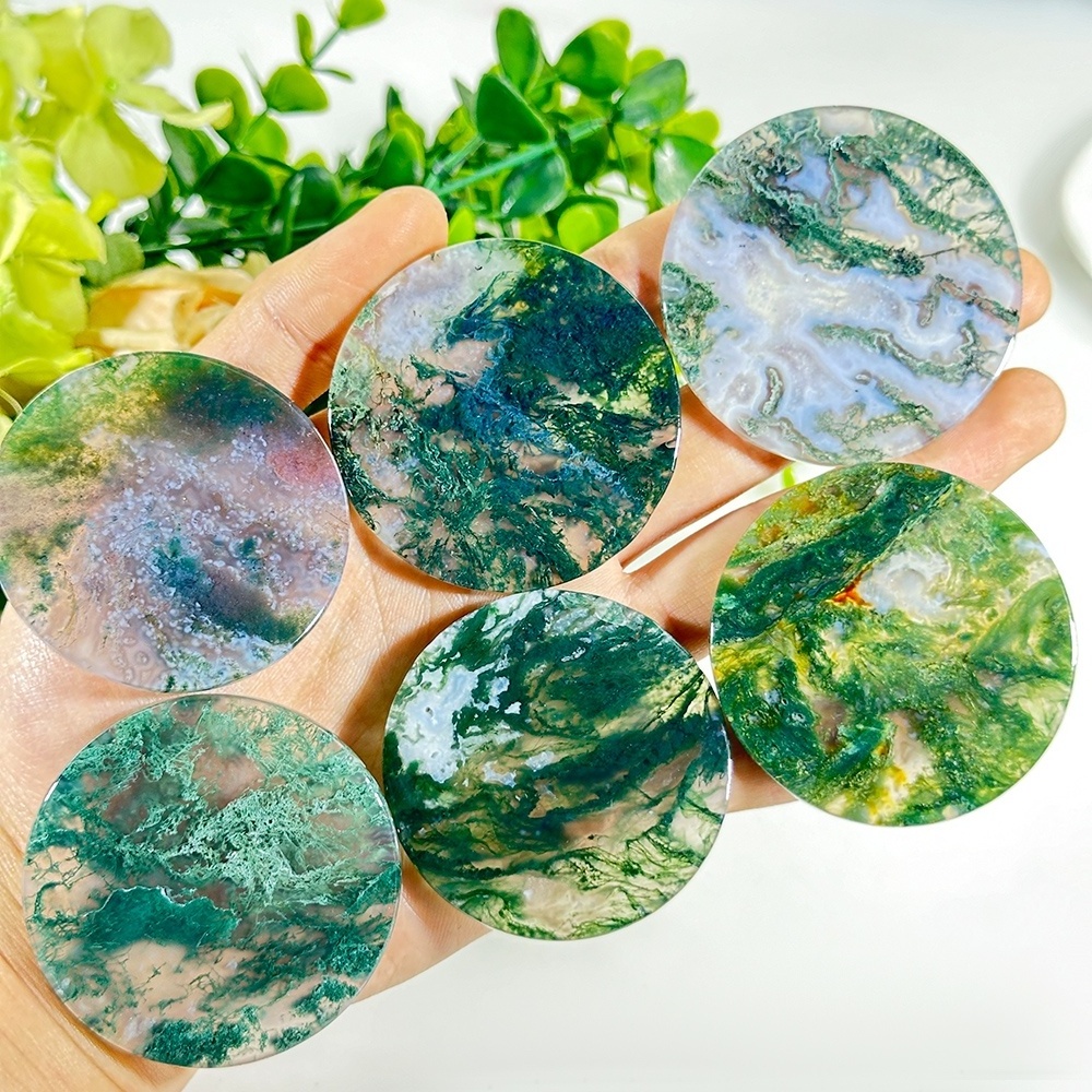 Wholesale Natural Crystal Round Moss Agate Slice Gemstone Polished Moss Agate Slice For Home Decoration