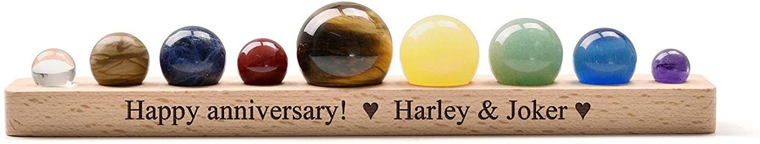 Solar System Planets Crystals Healing Stones Chakr Decor Natural Tumbled Gemstone Sphere Ball with Wood Base for Home Office Des