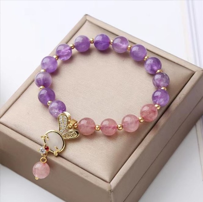 Natural Stone Bracelets Amethyst Citrine Rose Quartz Crystal Charms Healing Stones Crystal Bracelet for Women Girls