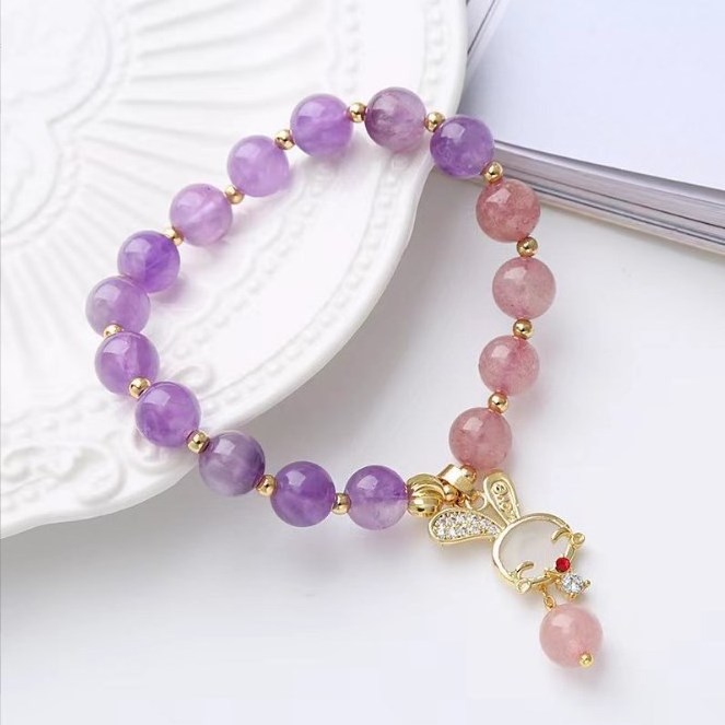 Natural Stone Bracelets Amethyst Citrine Rose Quartz Crystal Charms Healing Stones Crystal Bracelet for Women Girls