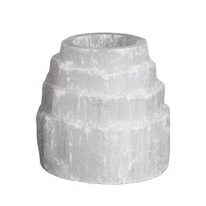 Factory Price Hand Made Natural White Selenite Crystal Quartz Candle Holder For Home Decoration