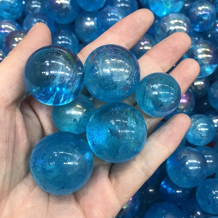 Natural Aqua Aura Quartz Sphere Ball Electroplating Paint Blue Crystal Ball For Sale