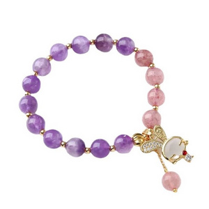 Natural Stone Bracelets Amethyst Citrine Rose Quartz Crystal Charms Healing Stones Crystal Bracelet for Women Girls