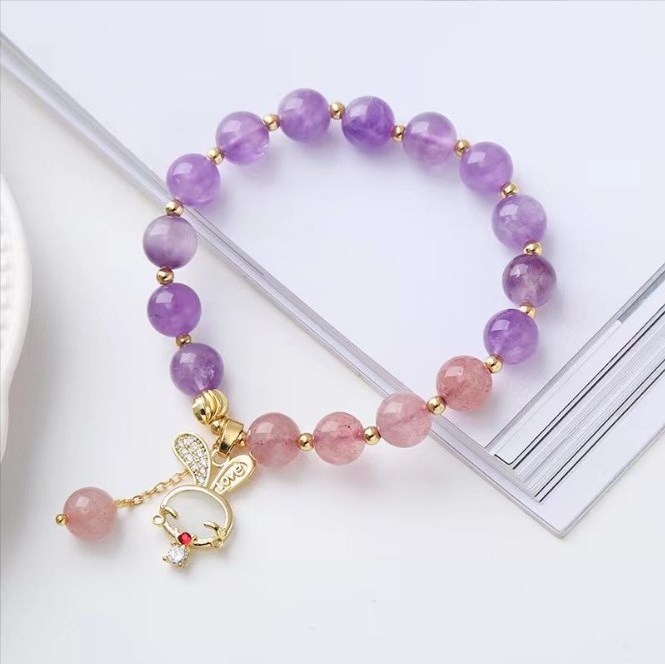 Natural Stone Bracelets Amethyst Citrine Rose Quartz Crystal Charms Healing Stones Crystal Bracelet for Women Girls