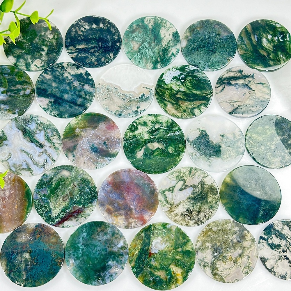 Wholesale Natural Crystal Round Moss Agate Slice Gemstone Polished Moss Agate Slice For Home Decoration