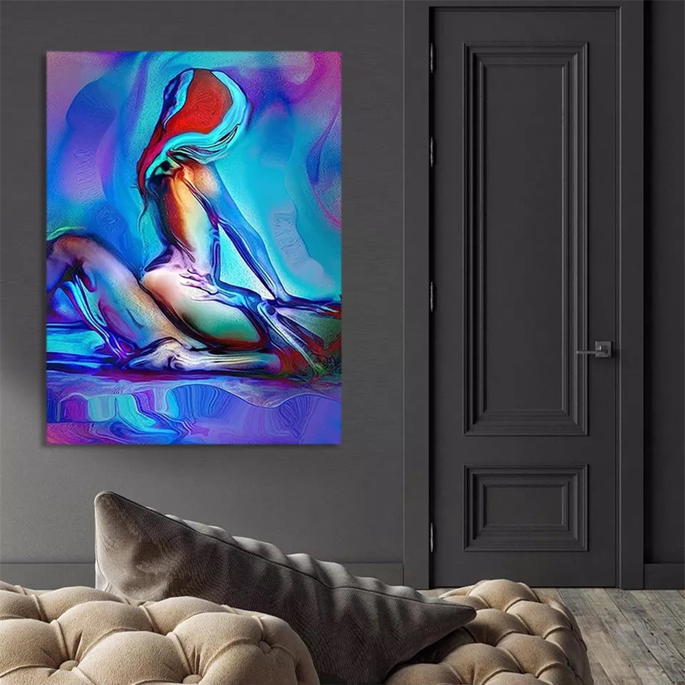 Canvas Custom Print 5D Explosion Blue Sexy Nude Man Woman Hug diamond painting for bedroom decor