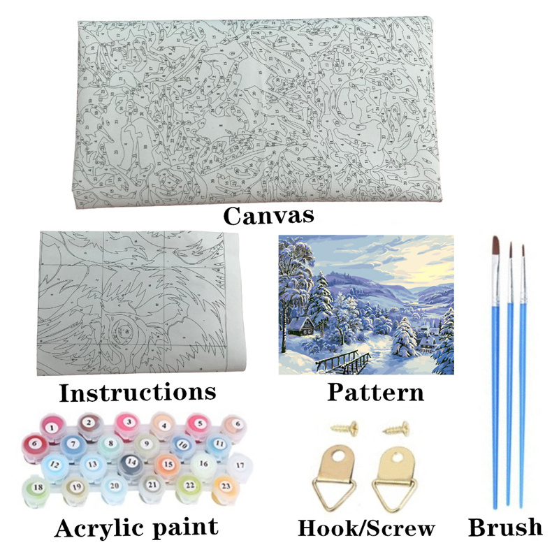 Winter snow scene oil painting acrylic paint by number diy painting set on canvas for living room