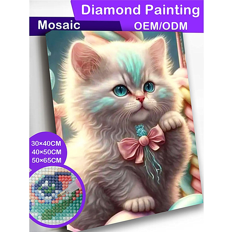 Abstract 30x40 40x50 Colorful Animal Diy Painting Full Round Drill Mosaic 5D Diamond Painting Kits Cat