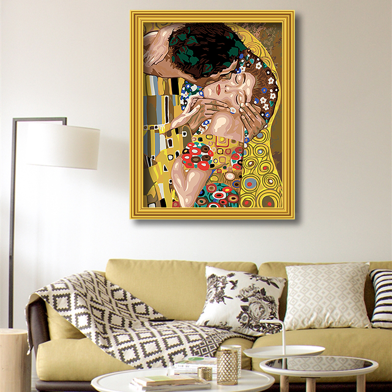 suite lovers classic digital oil painting DIY hand made painting by numbers the Kiss Hand Made Oil Painting on Canvas