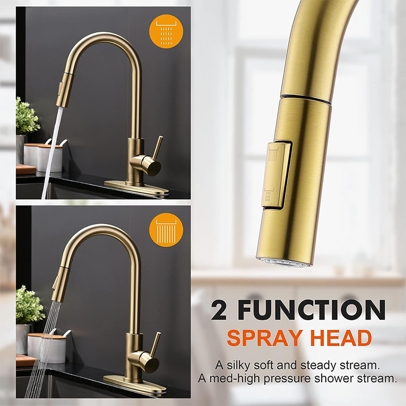 wholesale modern brass kitchen mixer taps processing customization gold kitchen sink faucets with pull out sprayer