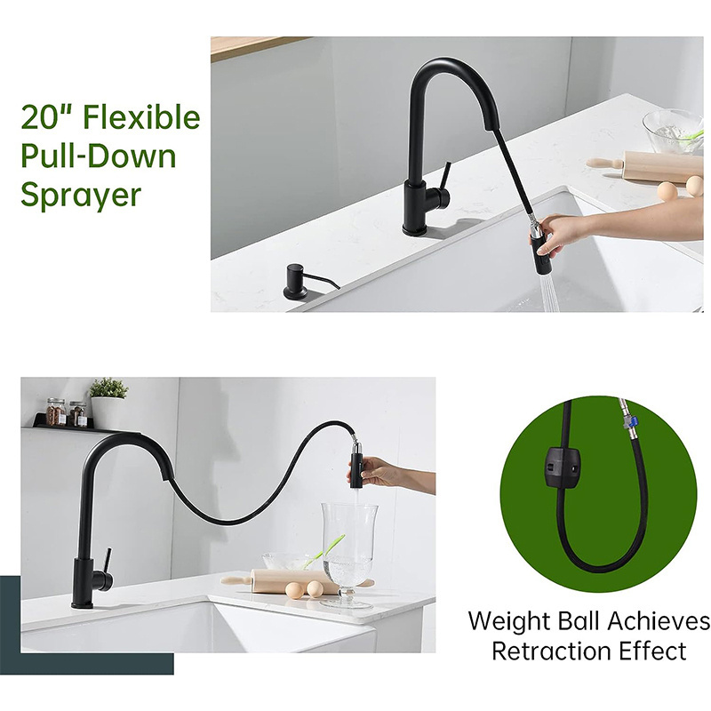 wholesale modern kitchen mixer taps processing customization black pull out kitchen sink faucets with with soap dispenser