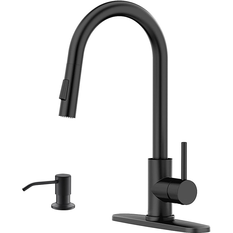 wholesale modern kitchen mixer taps processing customization black pull out kitchen sink faucets with with soap dispenser