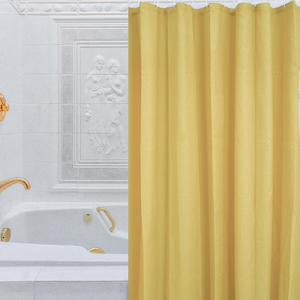 Bath Polyester Cotton Blend Fabric Shower Curtain Waffle Weave Plastic Grommets Bathroom Curtain