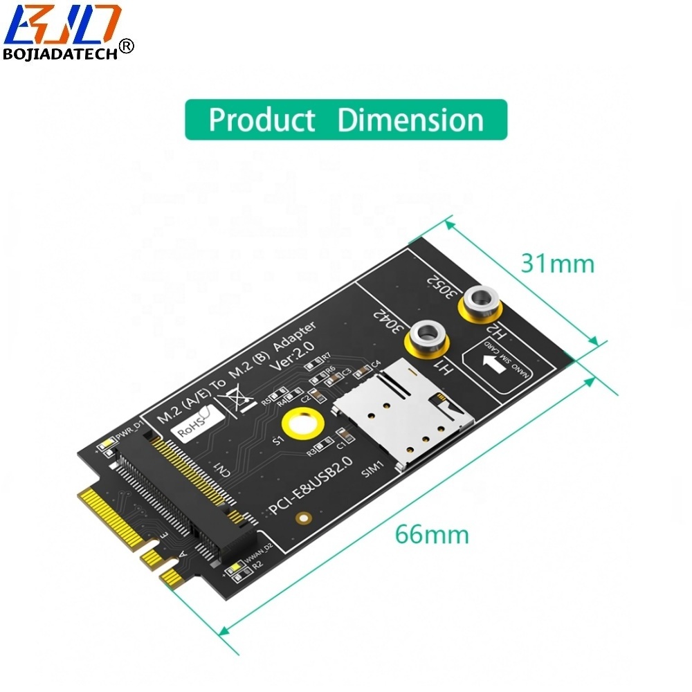 NGFF M.2 Key A+E Interface To M2 Key-B Wireless Adapter With 1 NANO SIM Card Slot For 3G 4G GSM LTE WWAN Modem 5G Module