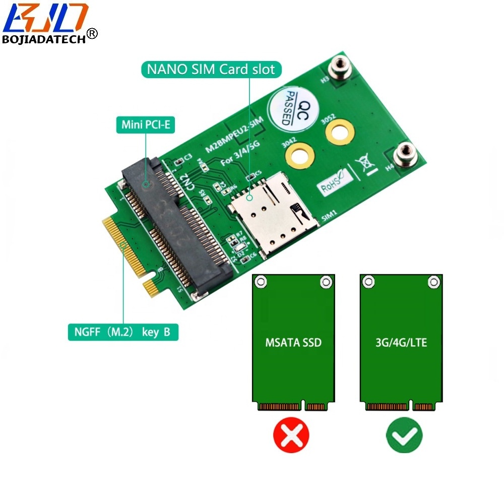 NGFF M.2 B Key Connector to Mini PCI-E MPCIE Wireless Adapter & 1 Nano SIM Card Slot for 5G 4G LTE WWAN GSM Module Modem